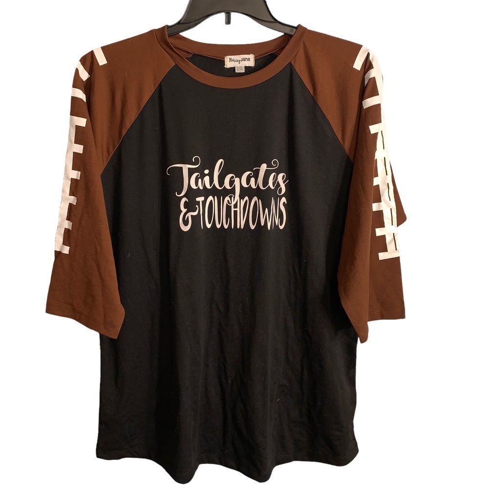 Prissy Jane Black Brown Raglan Sleeve Football Shirt Size 2XL